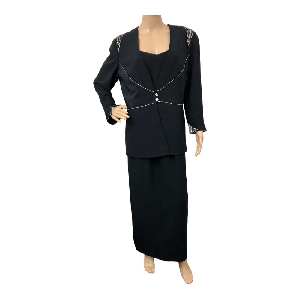 Frascara Women's Black Rhinestones Dress with Blazer, 12.